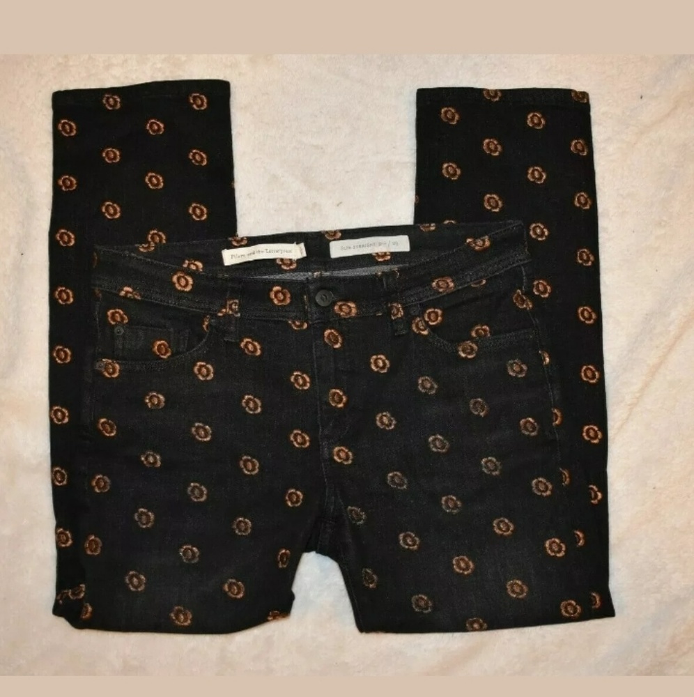 Anthropologie Black and Brown Floral Women Jeans